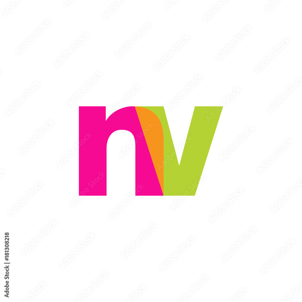 Initial letter nv, overlapping transparent lowercase logo, modern magenta orange green colors Initial letter nv, overlapping transparent lowercase logo, modern magenta orange green colors