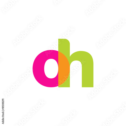 Initial letter oh, overlapping transparent lowercase logo, modern magenta orange green colors