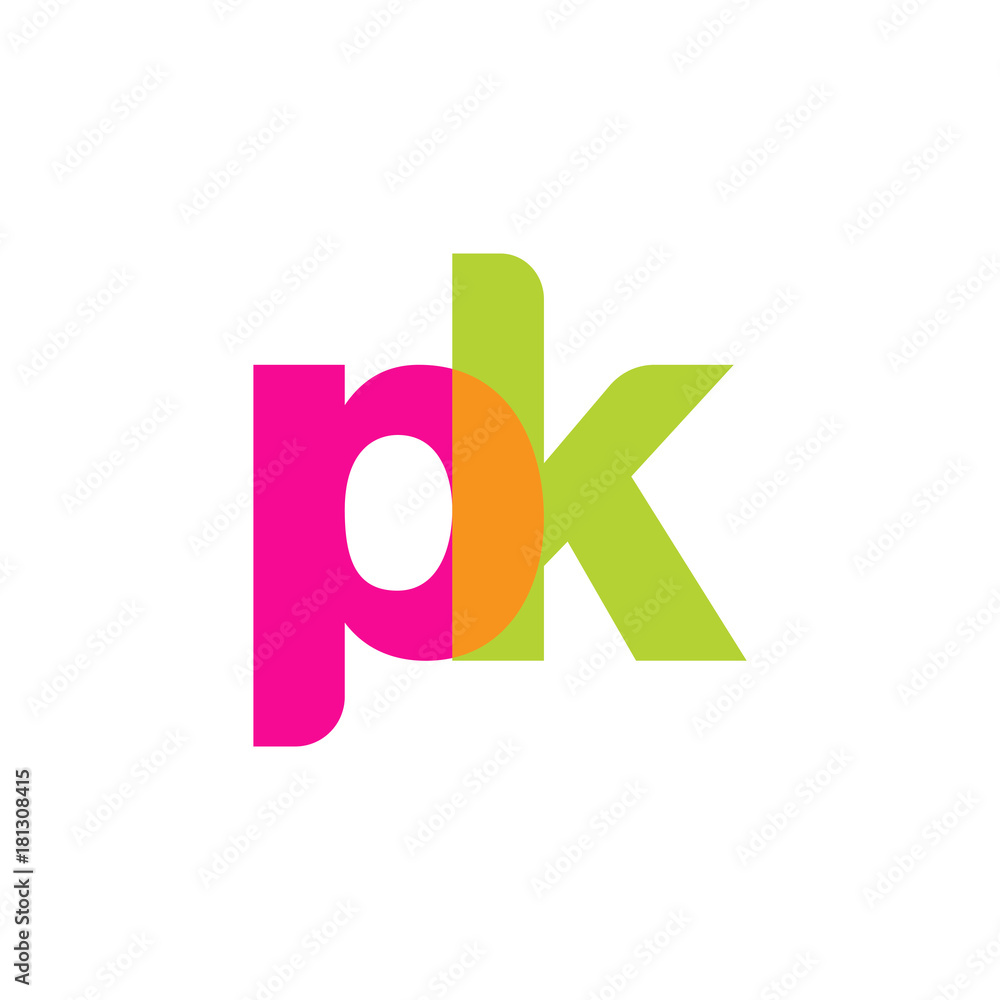 Initial letter pk, overlapping transparent lowercase logo, modern magenta orange green colors Initial letter pk, overlapping transparent lowercase logo, modern magenta orange green colors