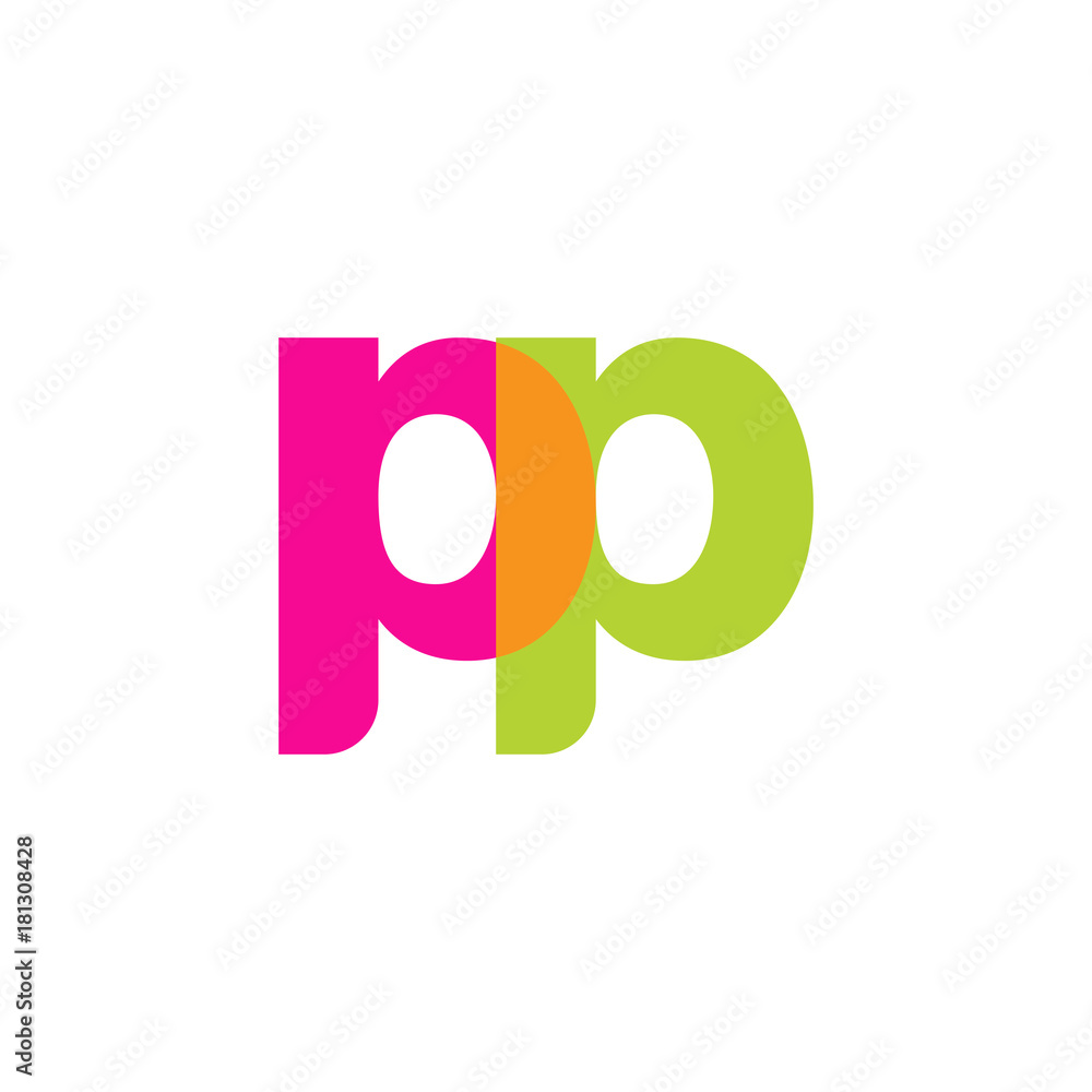 Initial letter pp, overlapping transparent lowercase logo, modern magenta orange green colors Initial letter pp, overlapping transparent lowercase logo, modern magenta orange green colors