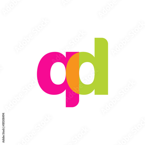 Initial letter qd, overlapping transparent lowercase logo, modern magenta orange green colors
