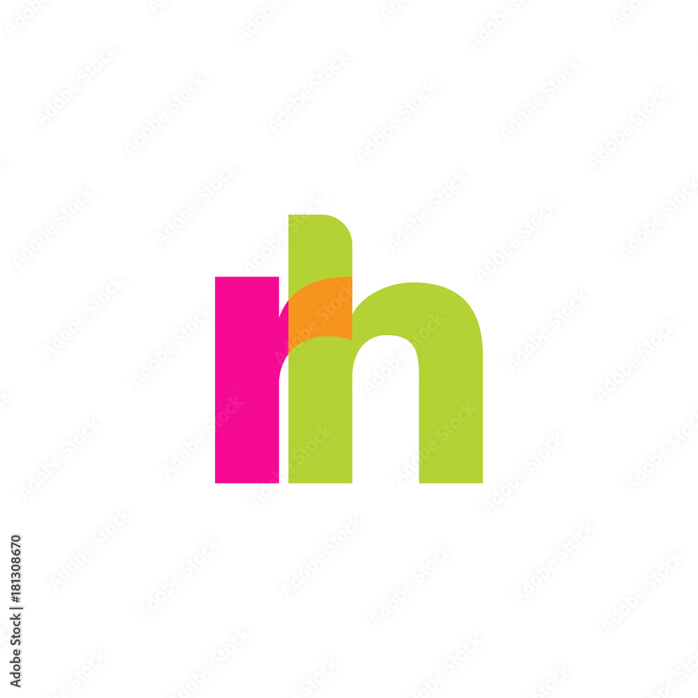 Initial letter rh, overlapping transparent lowercase logo, modern magenta orange green colors Initial letter rh, overlapping transparent lowercase logo, modern magenta orange green colors