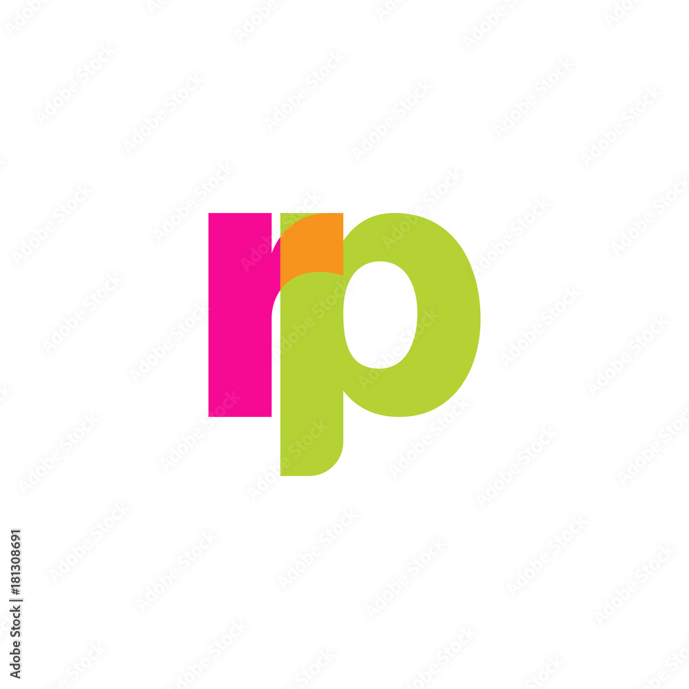 Initial letter rp, overlapping transparent lowercase logo, modern magenta orange green colors Initial letter rp, overlapping transparent lowercase logo, modern magenta orange green colors
