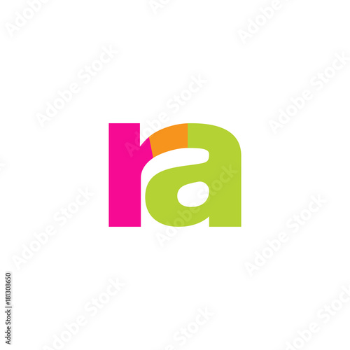 Initial letter ra, overlapping transparent lowercase logo, modern magenta orange green colors