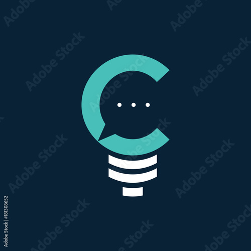 letter C chat logo bulb navy background