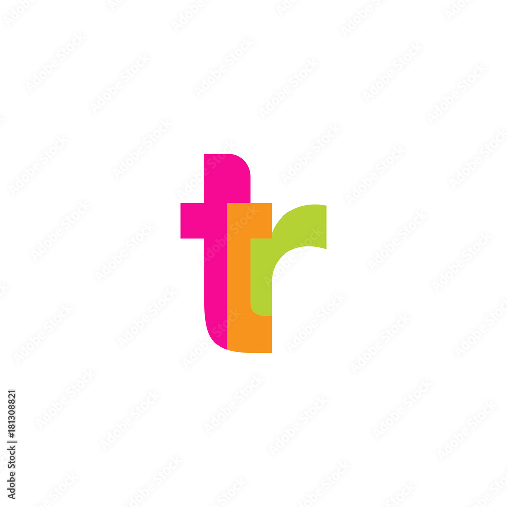 Initial letter tr, overlapping transparent lowercase logo, modern magenta orange green colors Initial letter tr, overlapping transparent lowercase logo, modern magenta orange green colors
