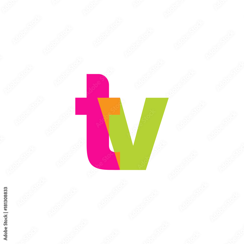 Initial letter tv, overlapping transparent lowercase logo, modern magenta orange green colors Initial letter tv, overlapping transparent lowercase logo, modern magenta orange green colors