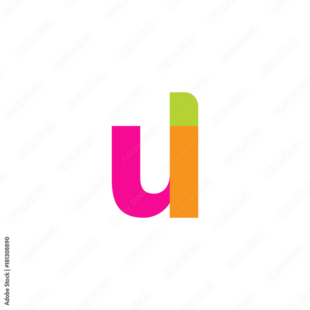 Initial letter ul, overlapping transparent lowercase logo, modern magenta orange green colors Initial letter ul, overlapping transparent lowercase logo, modern magenta orange green colors