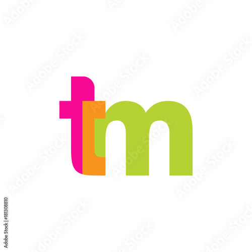 Initial letter tm, overlapping transparent lowercase logo, modern magenta orange green colors