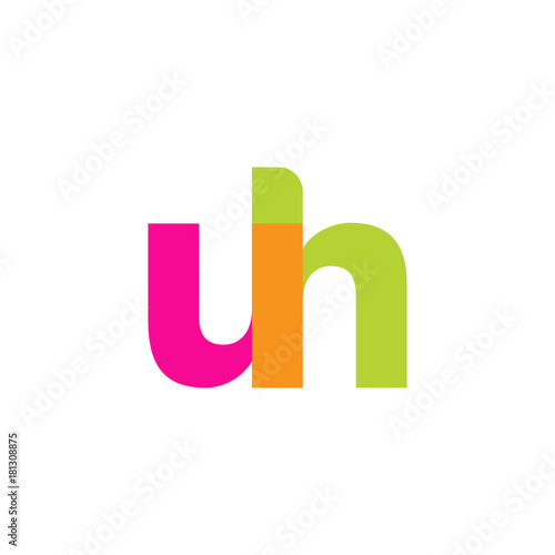 Initial letter uh, overlapping transparent lowercase logo, modern magenta orange green colors