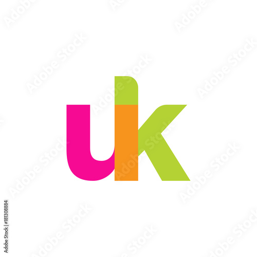 Initial letter uk, overlapping transparent lowercase logo, modern magenta orange green colors