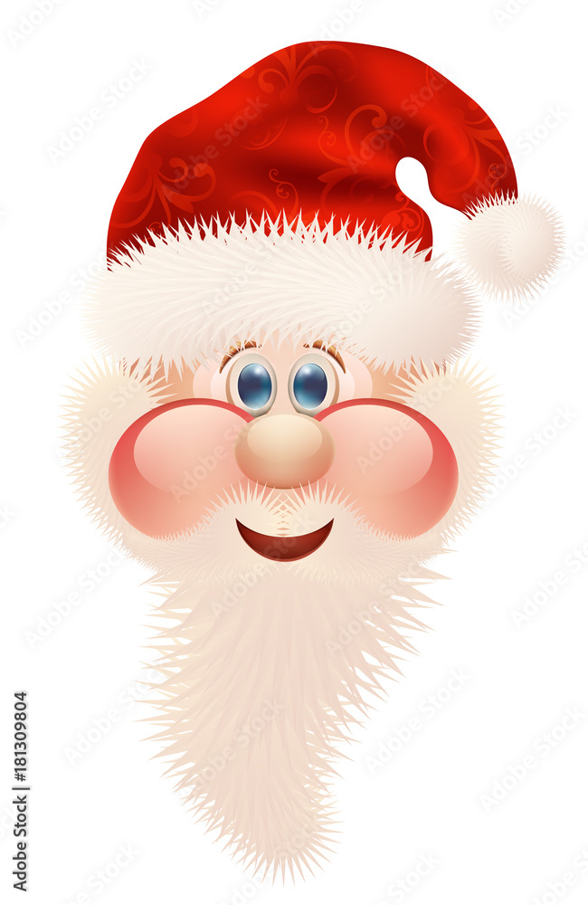 Santa Claus in a red hat with a fluffy fur and beard illustration of a white background Santa Claus in a red hat with a fluffy fur and beard illustration of a white background