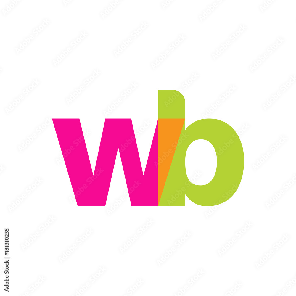 Initial letter wb, overlapping transparent lowercase logo, modern magenta orange green colors Initial letter wb, overlapping transparent lowercase logo, modern magenta orange green colors
