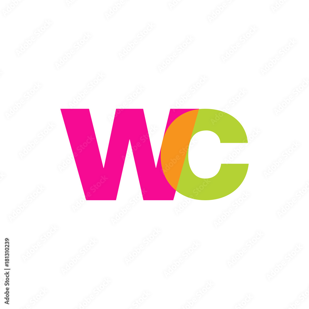 Initial letter wc, overlapping transparent lowercase logo, modern magenta orange green colors Initial letter wc, overlapping transparent lowercase logo, modern magenta orange green colors
