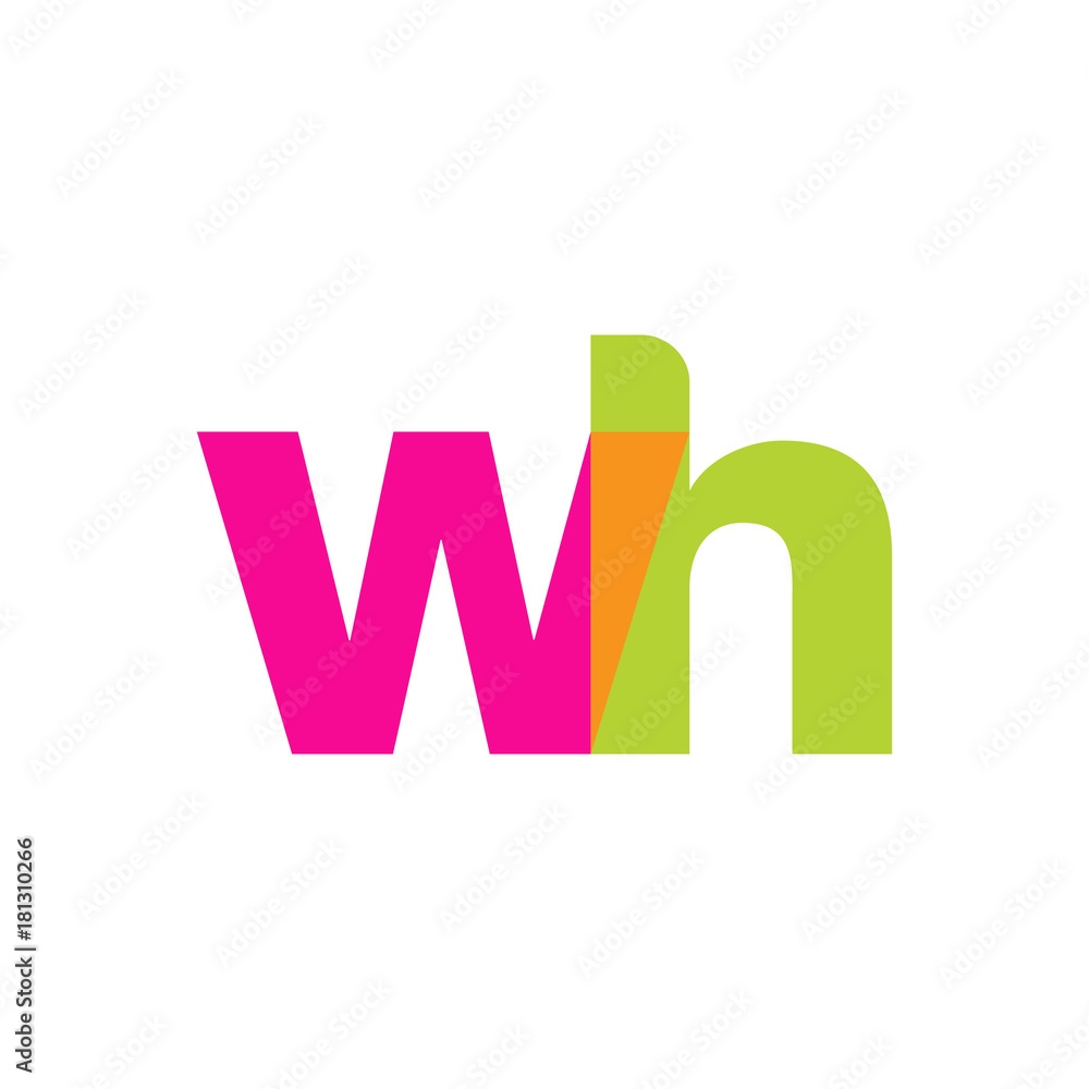 Initial letter wh, overlapping transparent lowercase logo, modern magenta orange green colors Initial letter wh, overlapping transparent lowercase logo, modern magenta orange green colors