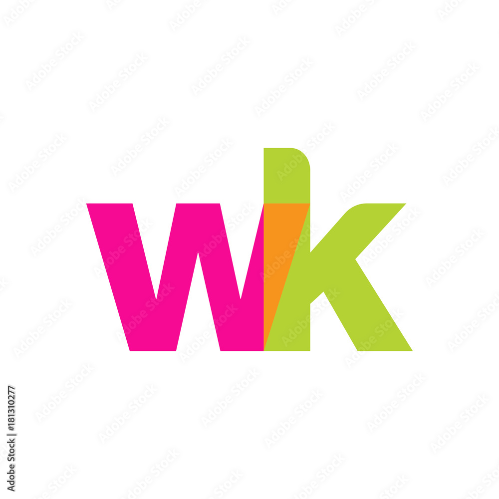 Initial letter wk, overlapping transparent lowercase logo, modern magenta orange green colors Initial letter wk, overlapping transparent lowercase logo, modern magenta orange green colors