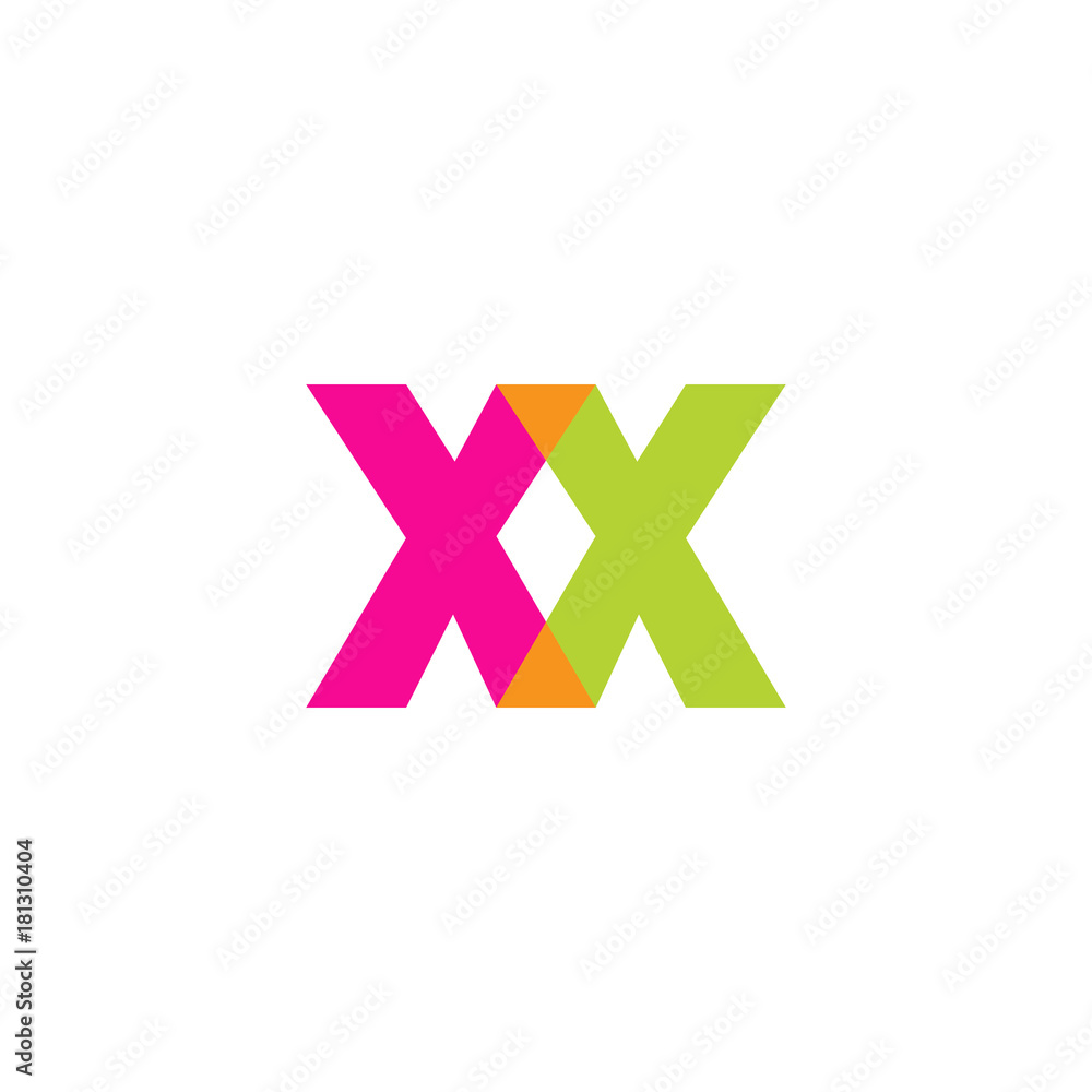Initial letter xx, overlapping transparent lowercase logo, modern magenta orange green colors Initial letter xx, overlapping transparent lowercase logo, modern magenta orange green colors