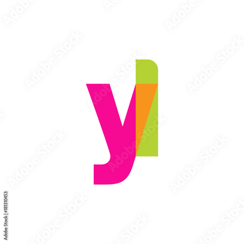 Initial letter yl, overlapping transparent lowercase logo, modern magenta orange green colors