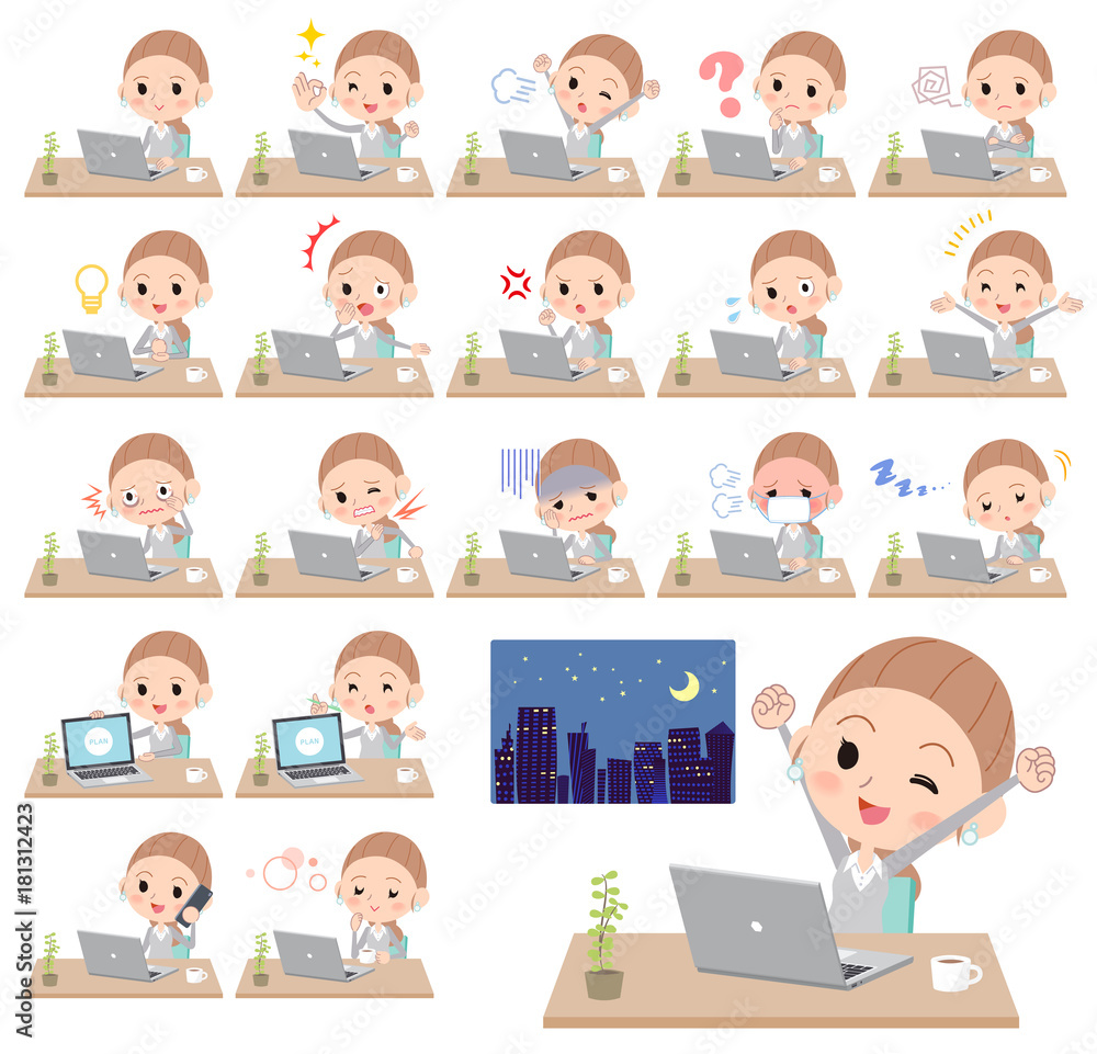 Behind knot hair yellow wear women_desk work Behind knot hair yellow wear women_desk work