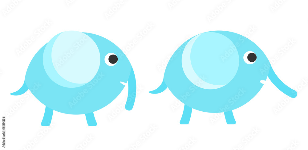 Vector flat blue elephant symbol for childrens logo, label. Childish simple elephant character illustration for kids advertisement, shop logotype