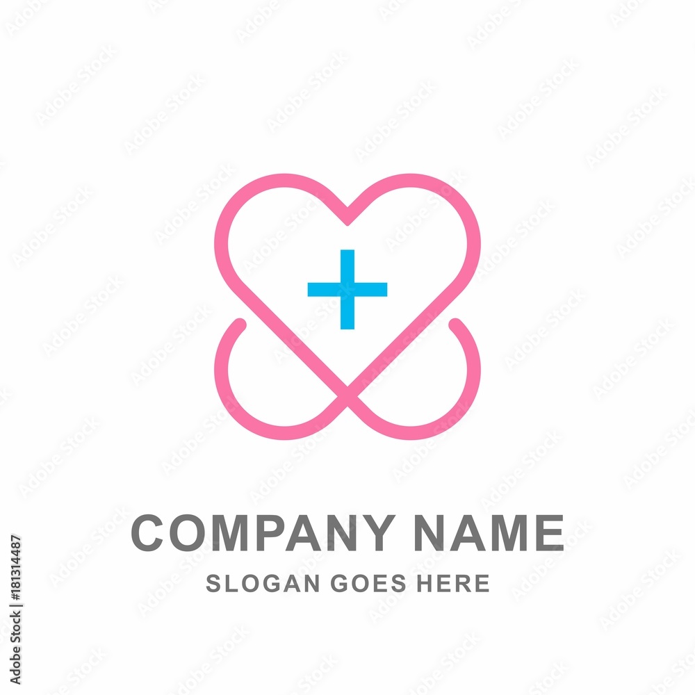 Obraz premium Medical Pharmacy Geometric Cross Heart Love Protection Hospital Clinic Business Company Stock Vector Logo Design Template