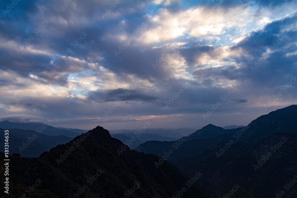 Beautiful cloudy sunset over Sequoia and Kings Canyon National Park.