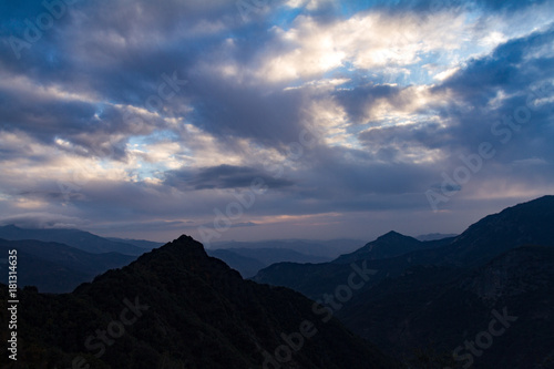 Beautiful cloudy sunset over Sequoia and Kings Canyon National Park.