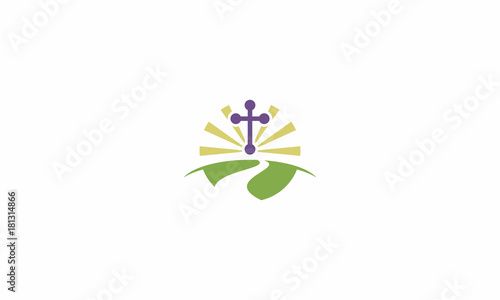 church, christian, catholic, cross, road, light, emblem symbol icon vector logo