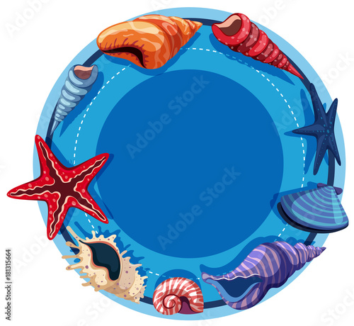 Round border template with starfish and shells