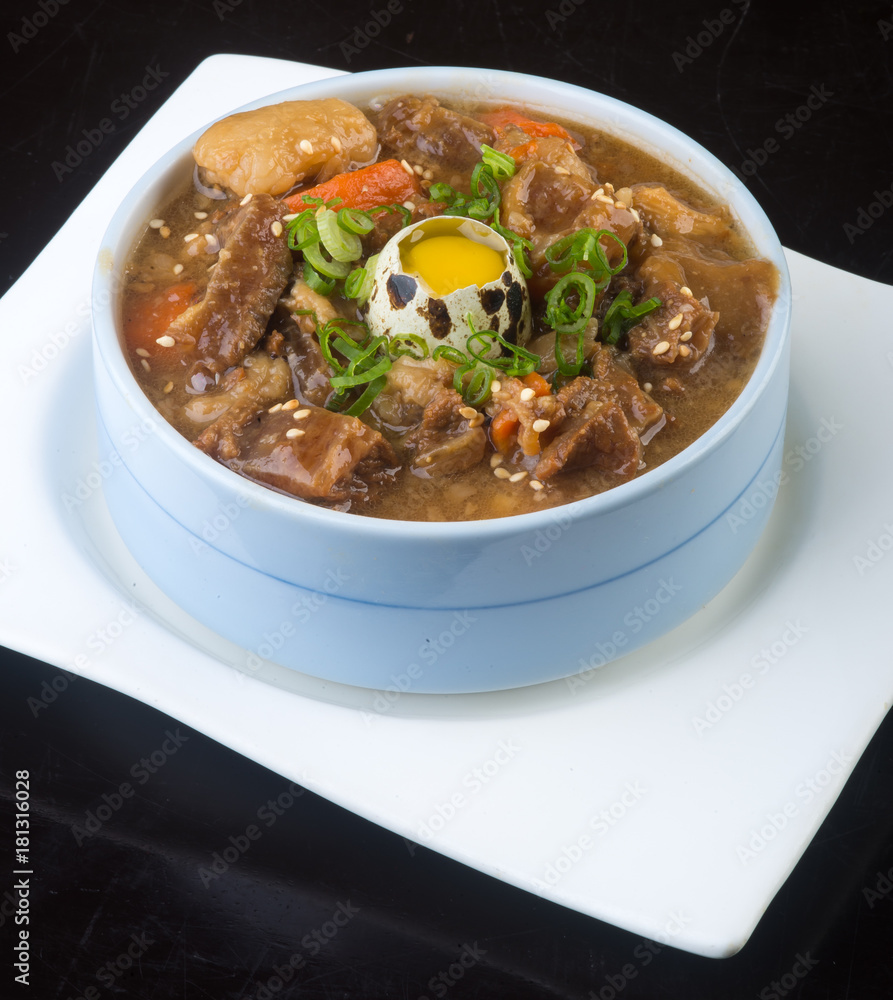 japanese cuisine. beef soup on the background japanese cuisine. beef soup on the background