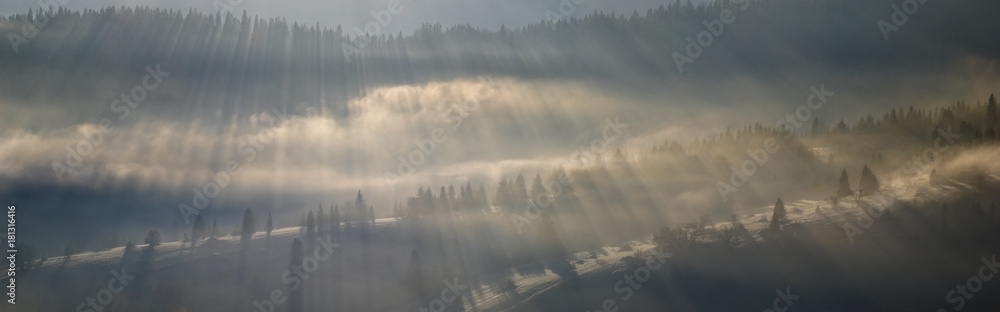 foggy morning in the mountain valley foggy morning in the mountain valley