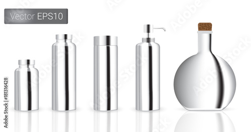 Silver Metal Glass Bottles Set Background Illustration