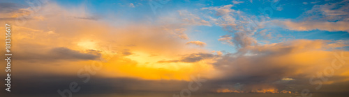 dramatic, colorful evening sky after storm pass, sky only, high resolution panorama