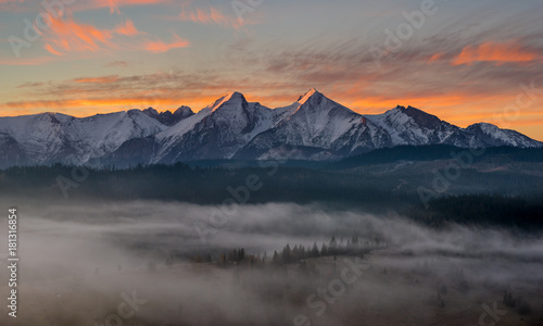 mountain panorama (Tatra Mountains) with multicolored, dramatic sky © Mike Mareen