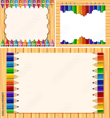 Three border templates with color pencils
