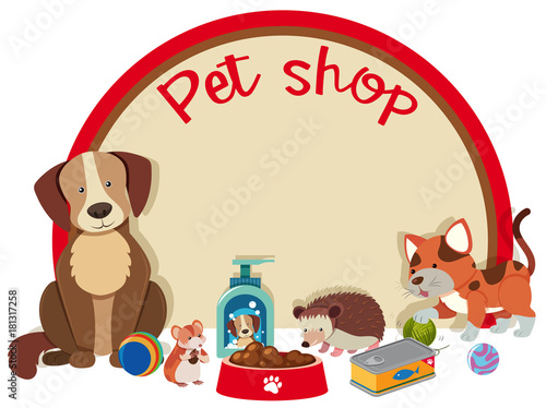 Pet shop sign template with many pets