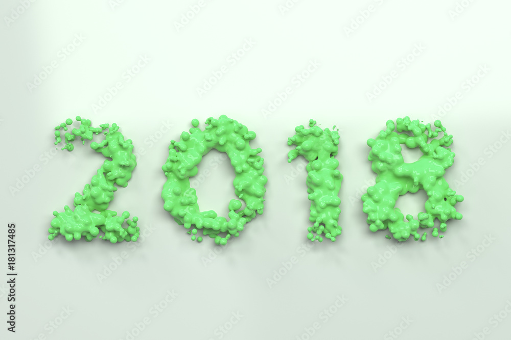 Liquid green 2018 number with drops on white background Liquid green 2018 number with drops on white background