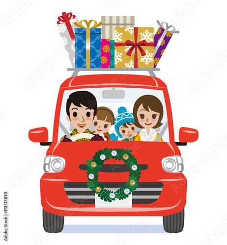 Christmas Decoration Car loads gift boxes - Cartoon family