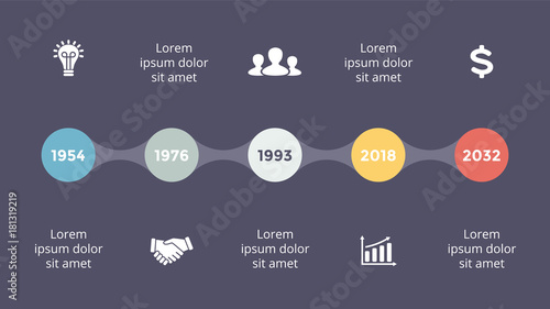 Vector metaball triangles timeline infographic, diagram chart, graph presentation. Business progress concept with 5 options, parts, steps, processes. Dark slide 16x9.