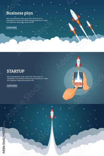 Startup project banner concept set. Business cartoon design vector