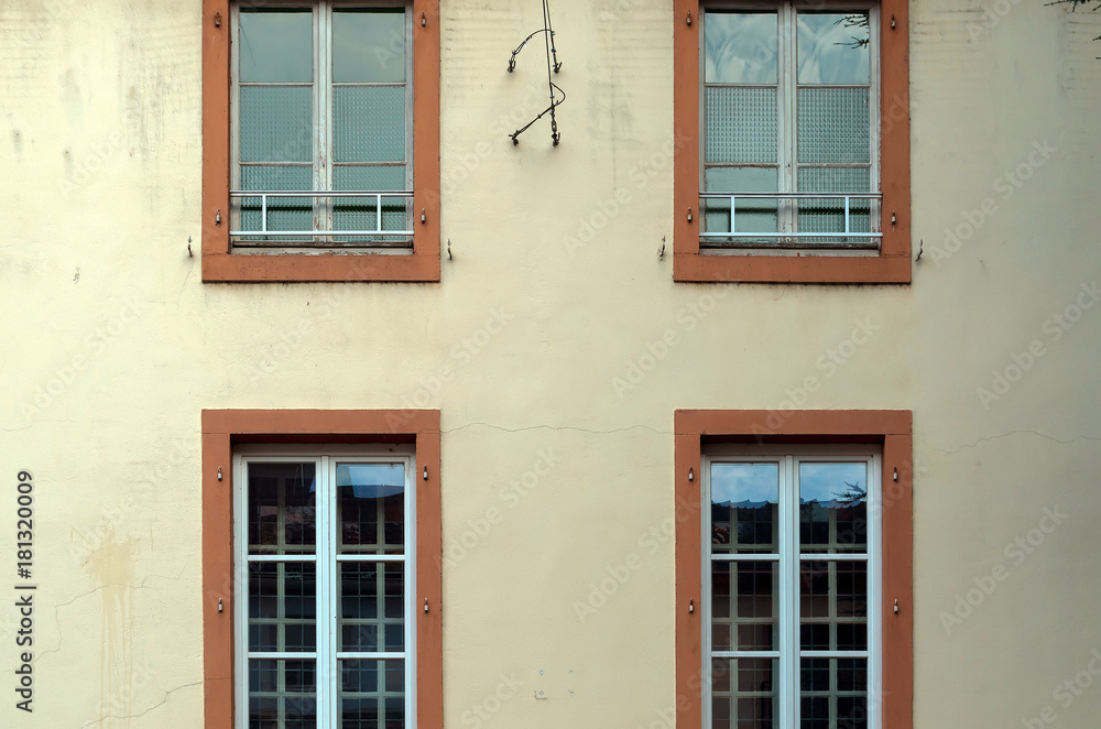 Full Frame Shot of Windows on the Exterior Wall of the Sainte Chrétienne Institution in Sarreguemines, France
