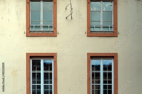 Full Frame Shot of Windows on the Exterior Wall of the Sainte Chrétienne Institution in Sarreguemines, France