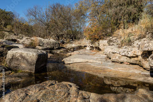 Water from the Perales River, in the mountains of Madrid, eroding the granite rocks