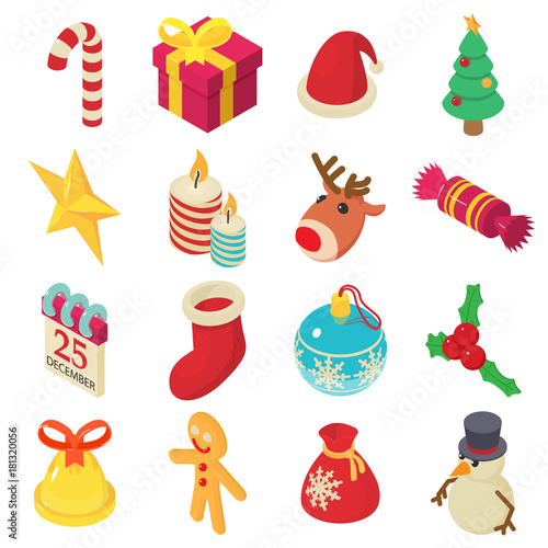Christmas icons set, isometric style