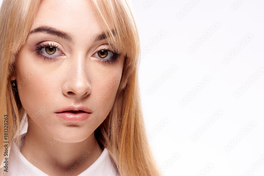 Beautiful young woman on white isolated background, portrait Beautiful young woman on white isolated background, portrait