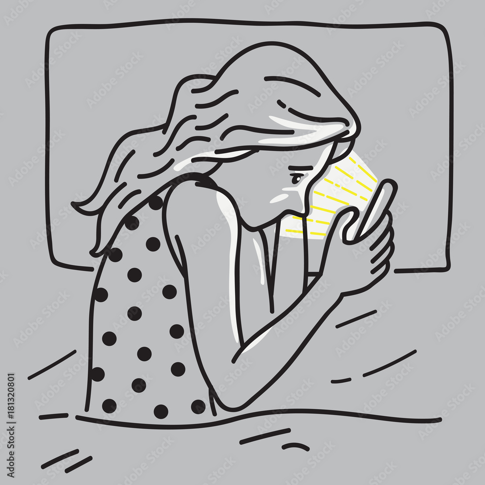 Woman smartphone addiction on bed Woman smartphone addiction on bed
