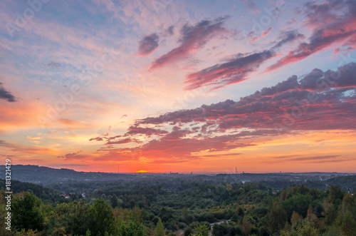 Colorful clouds over Krakow before sunrise