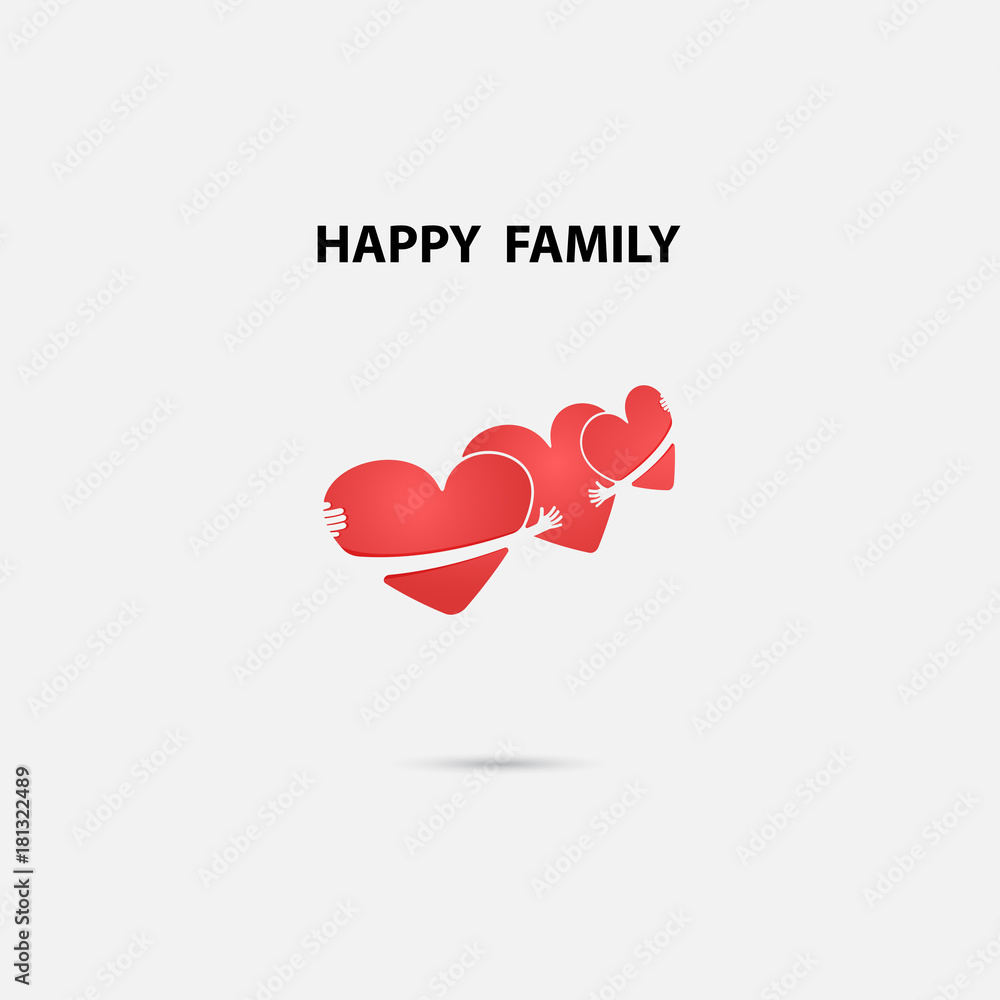 Heart signs and Happy Family vector logo design template.Friends forever.Wedding.Family.Love and Heart shape concept.Vector illustration