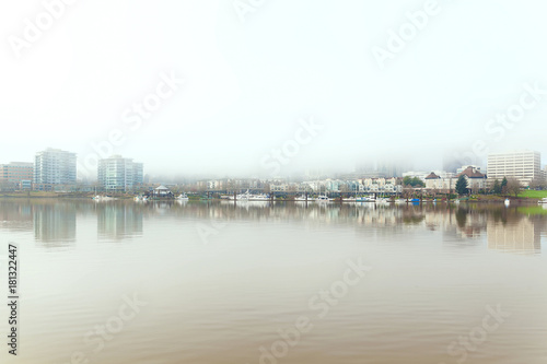 Foggy Day on Portland OR Downtown Waterfront USA America © David Gn