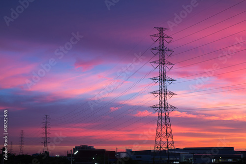 High voltage poles on sunset.